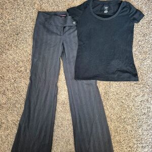 Lot of 2: Joe Benbasset Charcoal Pinstripe Flare Pants with Black Mossimo Top